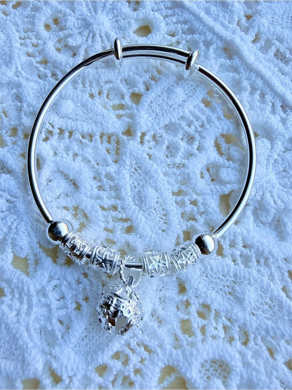 Sterling Silver Charm Bangle Bracelet - Silver